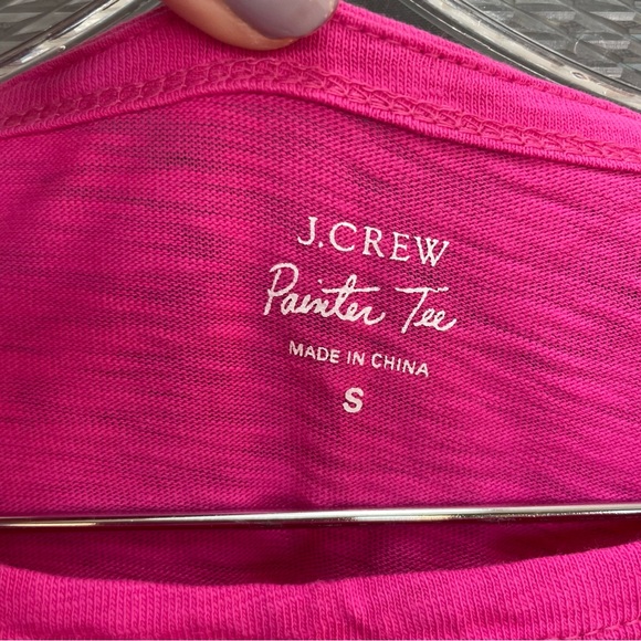 J.CREW painter tee gold buttoned wide neck long sleeve hot pink Barbie core top - Picture 3 of 7